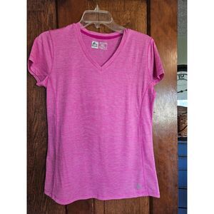 RBX Pink Striped V Neck Women's M Short Sleeve Performance Shirt